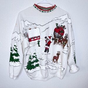Variety Vintage Santa Elves North Poll Puff Paint Christmas Sweatshirt Large